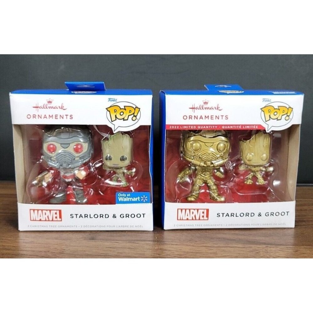 Funko Pop Hallmark Ornaments Starlord & Groot GOLD Chase & Common 4 Pops NEW